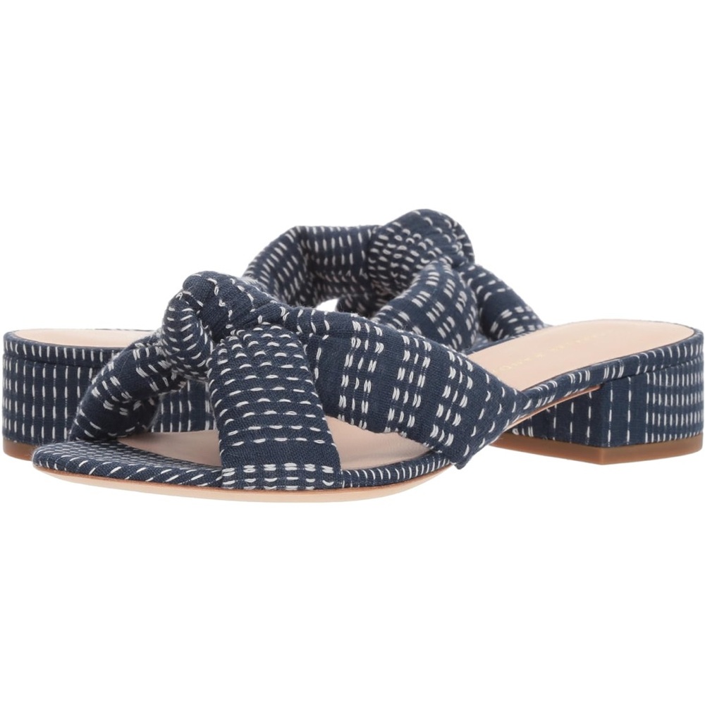 Loeffler Randall Elsie Slides - Ivory & Navy Blue Size 7.5